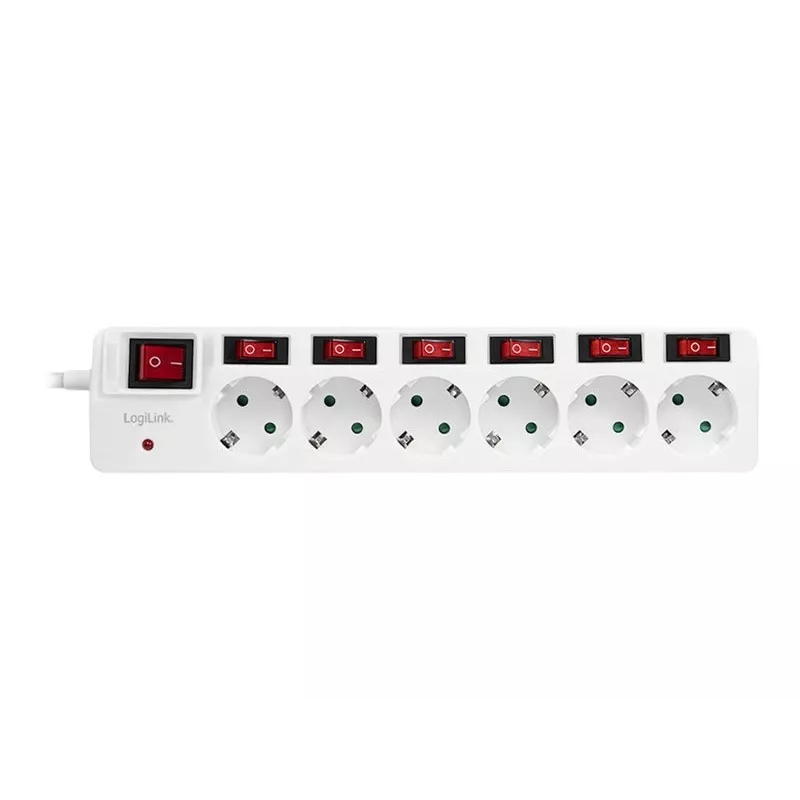 Pikendusjuhe LogiLink LPS250 1,5 m 6 vahelduvvoolu pistikupesa siseruumidesse valge