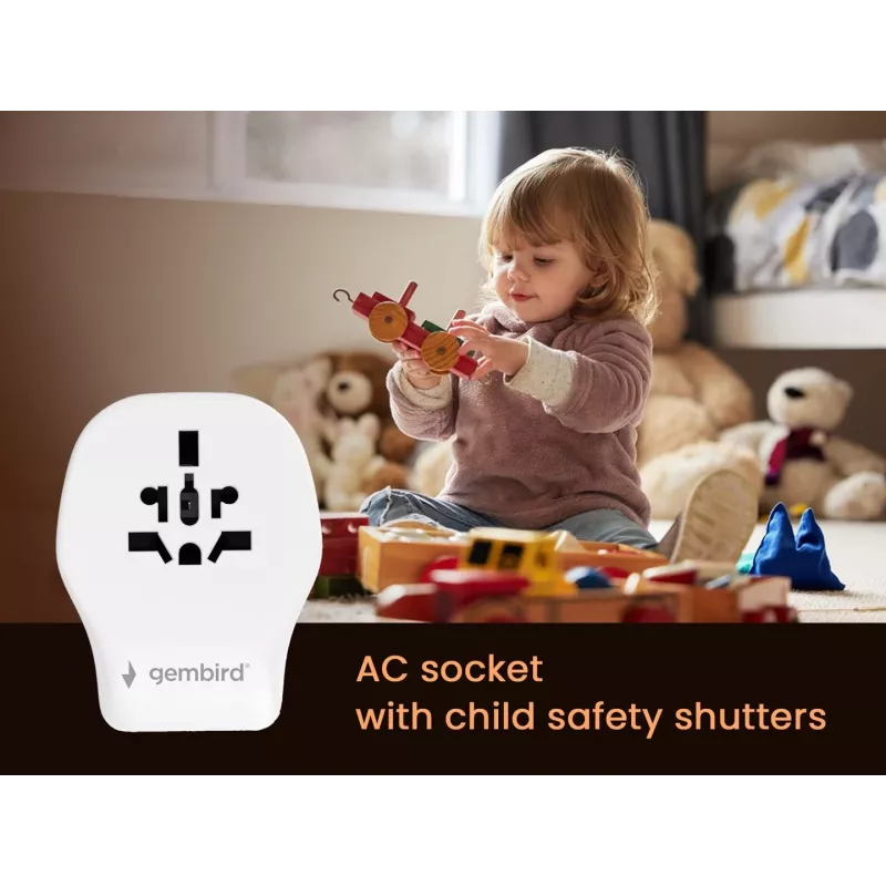 Seinareisiadapter GEMBIRD TPA-1A2C20-02-W 20W — 1×USB-A + 2×USB-C, Type G pistik, 100–250V, valge