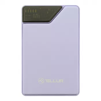 Kaasaskantav akupank Tellur TLL158441, 10000 mAh, sisseehitatud USB-C + Lightning kaablid, lilla