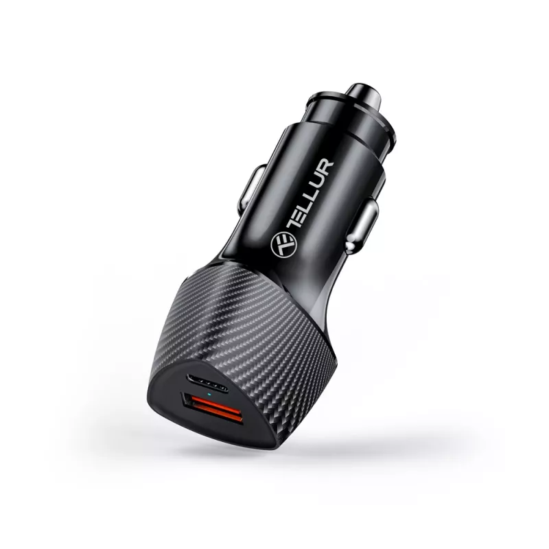 Autolaadija Tellur FCC10 38W 6A PD20W QC3.0 — USB-C ja USB-A sõiduki toiteadapter