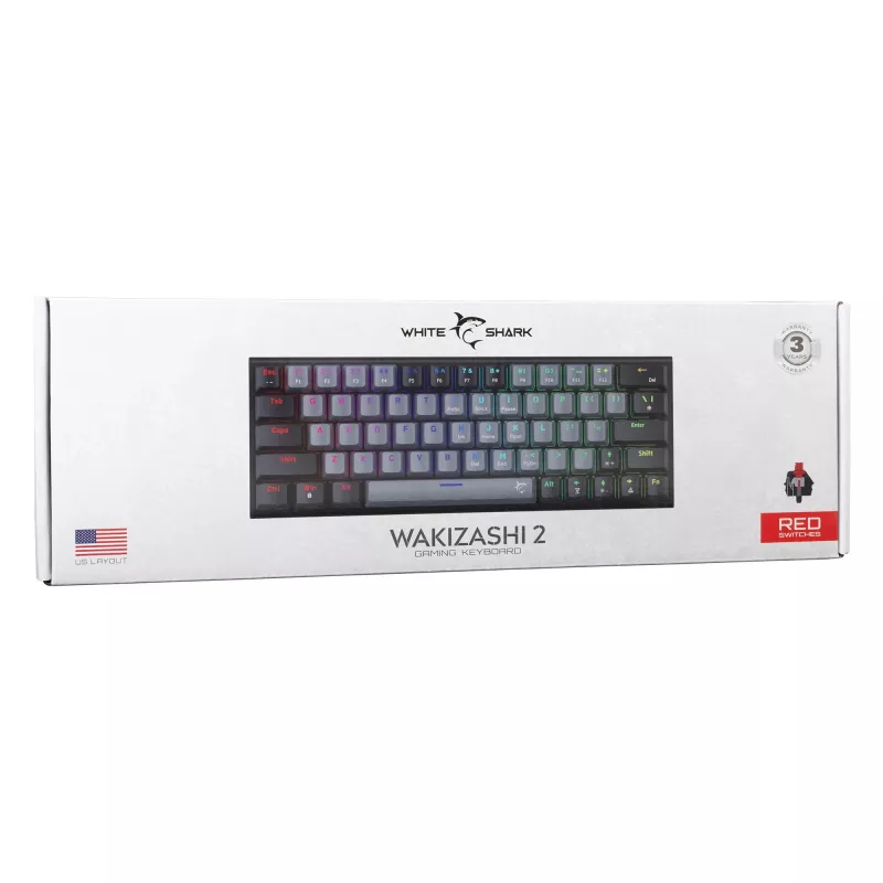 Mehaaniline mänguklaviatuur White Shark WAKIZASHI-2 US paigutusega hall-must punaste lülititega