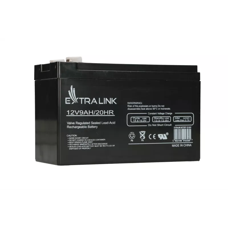 Suletud pliiaku (VRLA) 12V 9Ah Extralink – AGM, 1 tk, must