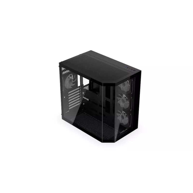 PC tornikorpus KRUX Empero KRXD010, ATX, must — toetab GPU-sid kuni 420 mm, CPU jahuteid kuni 155 mm, 2x 3,5-tollist + 3x 2,5-tollist sahtlit
