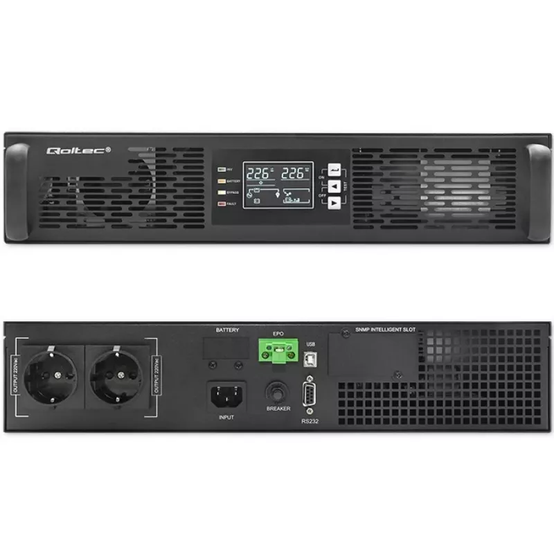 Qoltec 52285 katkematu toiteallikas (UPS) topeltmuundusega (Online) 1 kVA 1000 W 2 pistikupesa