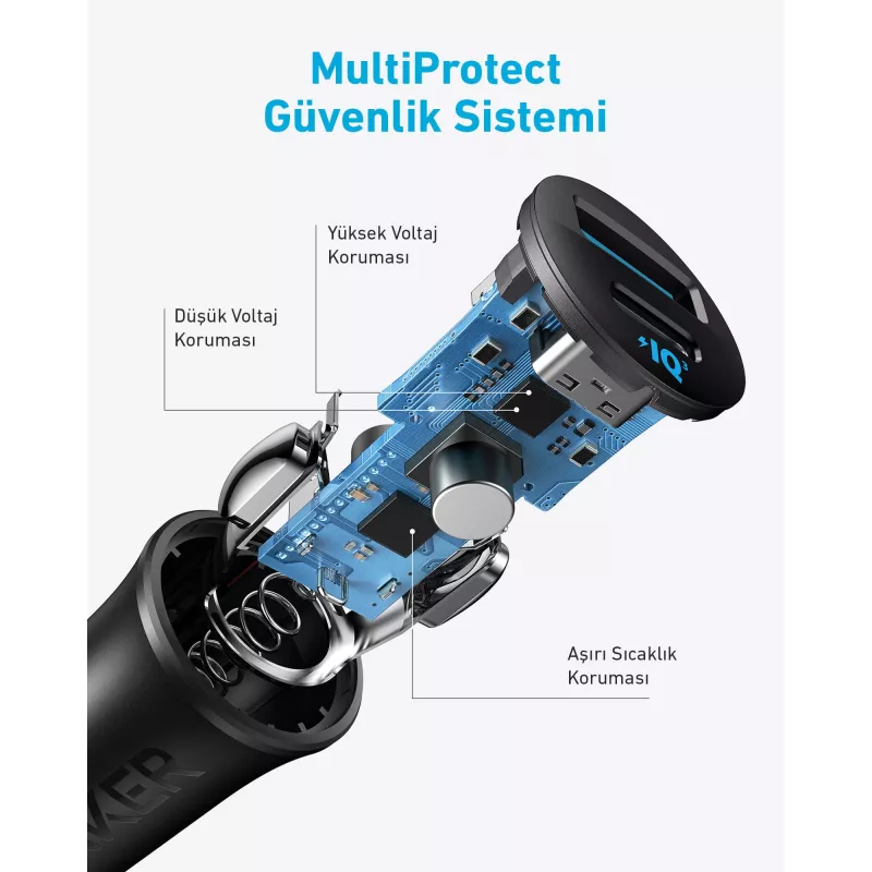 Ankeri autolaadija 30W 2 porti must kiirlaadimine