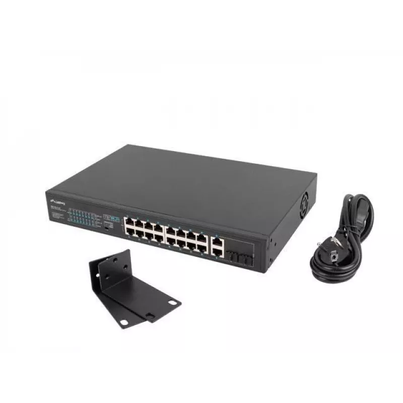 Haldamatu lüliti LANBERG RSFE-16P-2C-250 — 18-port Gigabit, 16x PoE+ (30W), 2x SFP, 250W, 1U, metall, riiulipaigaldus