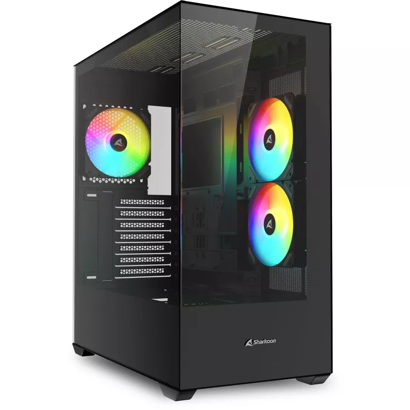 PC tornikorpus Sharkoon SK6 ARGB Tower ATX Must — keskklassi torn ATX, ARGB valgustus, karastatud klaasist külgpaneel