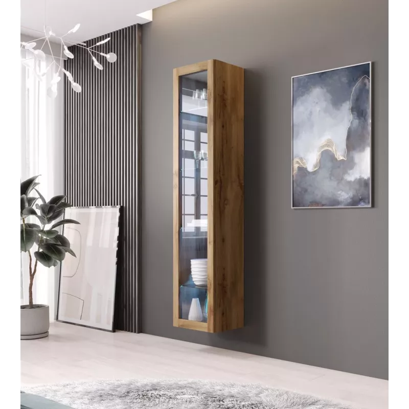 Vitriin Cama Meble VIGO 180 — seinale paigaldatav klaasvitriin, 1800×400×300 mm, wotan tamme