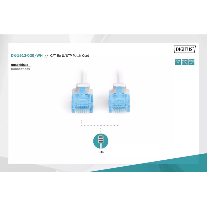 Võrgukaabel Digitus CAT 5e U/UTP RJ-45 2m Valge