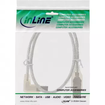 Microconnect USBAB5ANGLED-L USB-kaabel USB 2.0 5 m USB A USB B Valge