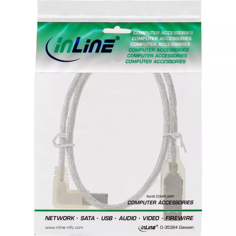 Microconnect USBAB5ANGLED-L USB-kaabel USB 2.0 5 m USB A USB B Valge