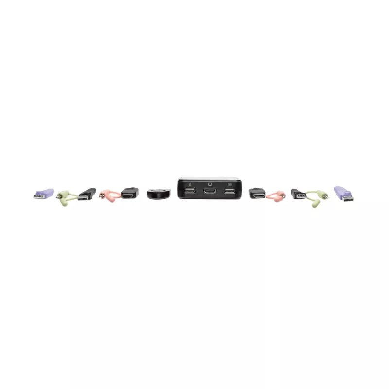 Eaton Tripp Lite seeria 2-pordiline USB/HD-kaabliga KVM-lüliti heli/videoga, kaablid ja USB-perifeeriaseadmete jagamine - KVM-/heli-/USB-lüliti - 2 x KVM/heli/USB - 1 kohalik kasutaja - lauaarvuti