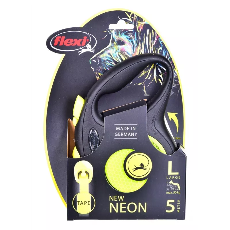 FLEXI uus Neon L - sissetõmmatav rihm - 5 m