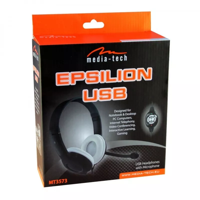 Kõrvaklapid MEDIA-TECH MT3573 juhtmega binauraalsed kokkupandavad poom-mikrofoniga, 1,9 m kaabel, USB, must