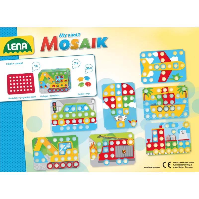 Hariv mosaiigikomplekt Lena My First Mozaic Traffic mudel 35633 — naastudega tahvel sõidukiteemaliste piltide loomiseks