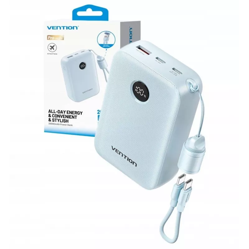 Akupank Vention FKBL0-C 20000 mAh, 2x USB-C + 1x USB-A, sinine