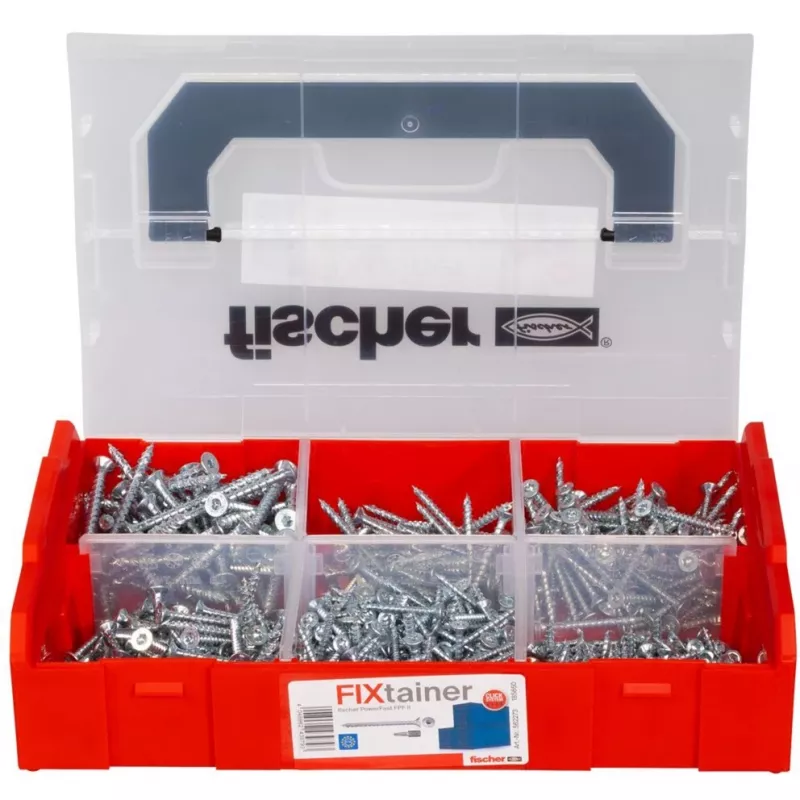 Kruvikomplekt FISCHER FixTainer PowerFast II, 702 tk, täiskeere, tsingitud
