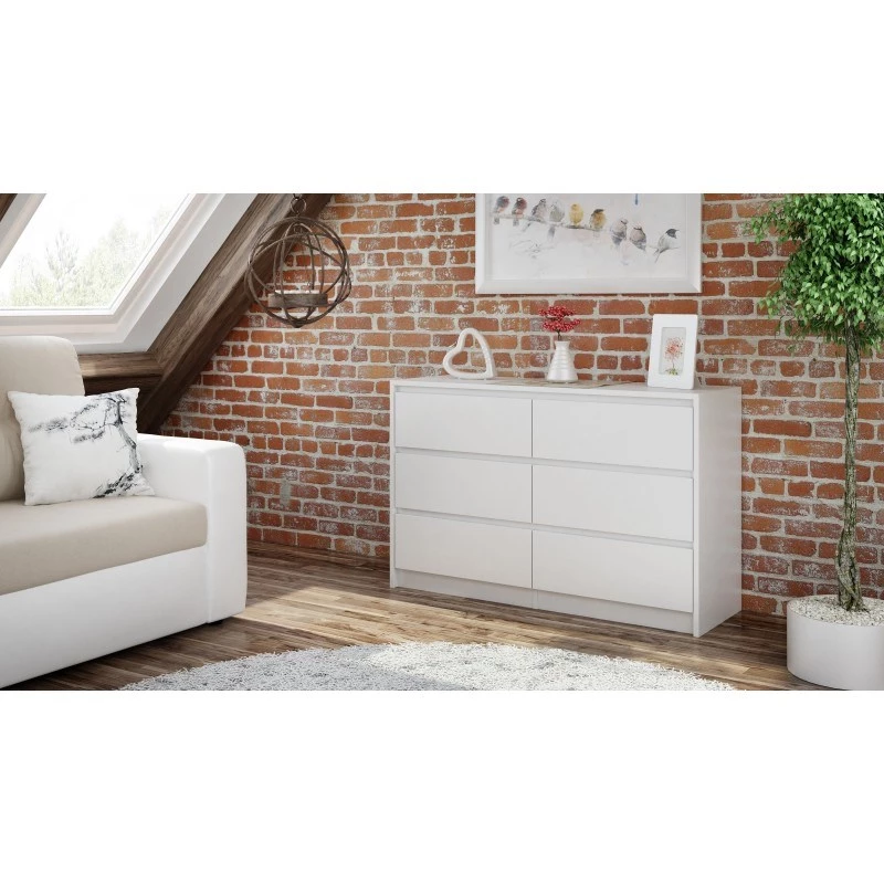 Kummut top e shop K120 BIEL 2X3, 6 sahtlit, valge, 750×400×1200 mm, puitlaastplaat