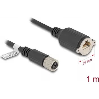 Võrgukaabel DeLOCK M12 kaabel X-kodeeritud 8 kontaktiga emane RJ45 pesale Cat.6A 1 m Must