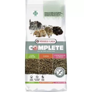 Complete Chinchilla & Degu Food VERSELE-LAGA 8 kg — tasakaalustatud pelletisegu täiskasvanud närilistele, ürdimaitse, E-vitamiin, säilitusainetevaba