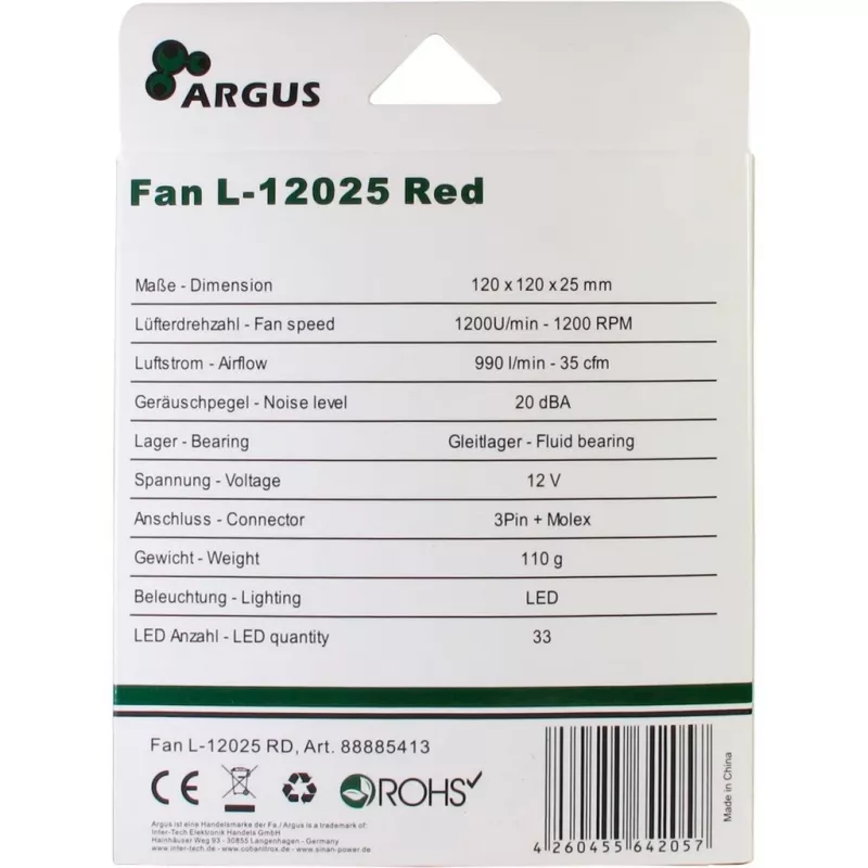 INTER-TECH Argus L-12025 120mm korpuse ventilaator - must