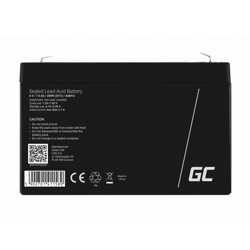 Laetav suletud pliiaku roheline Cell AGM12 6 V 7000 mAh Must