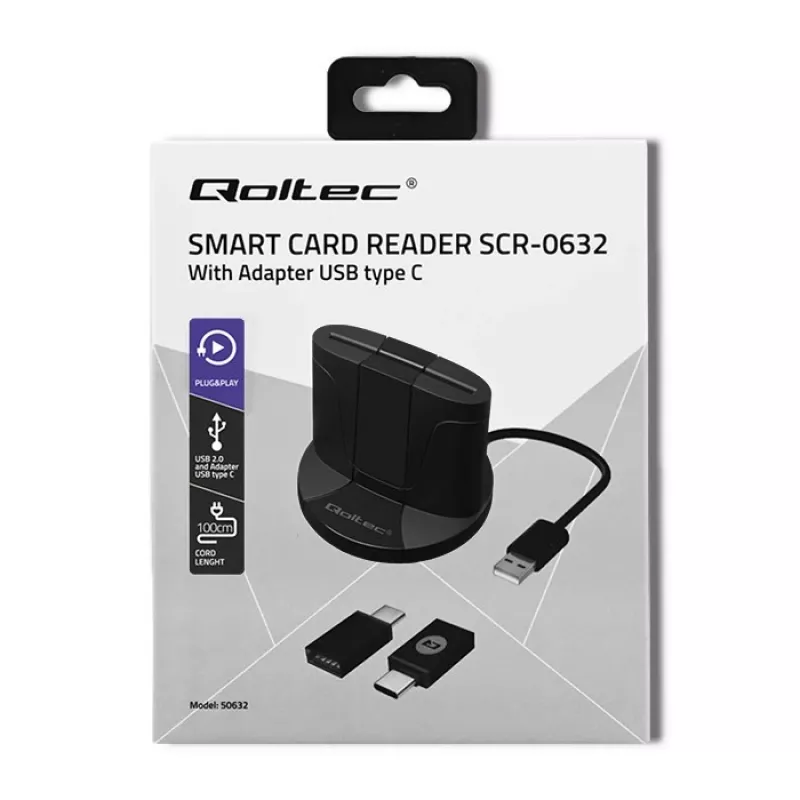 Smart Card Reader Qoltec 50632 USB 2.0 Must 1m kaabel