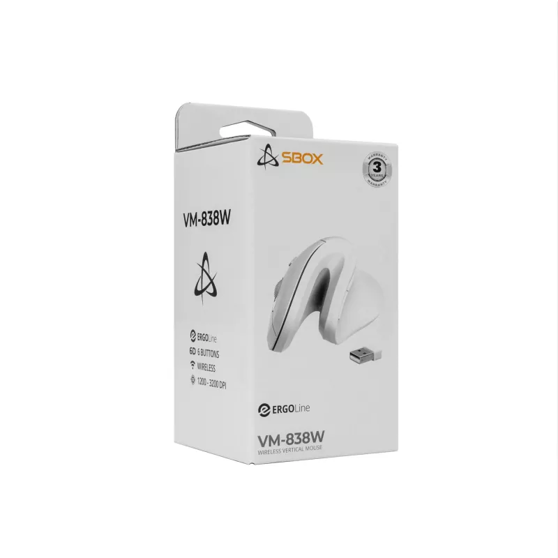 Hiir SBOX VM-838W vertikaalne juhtmevaba valge liides