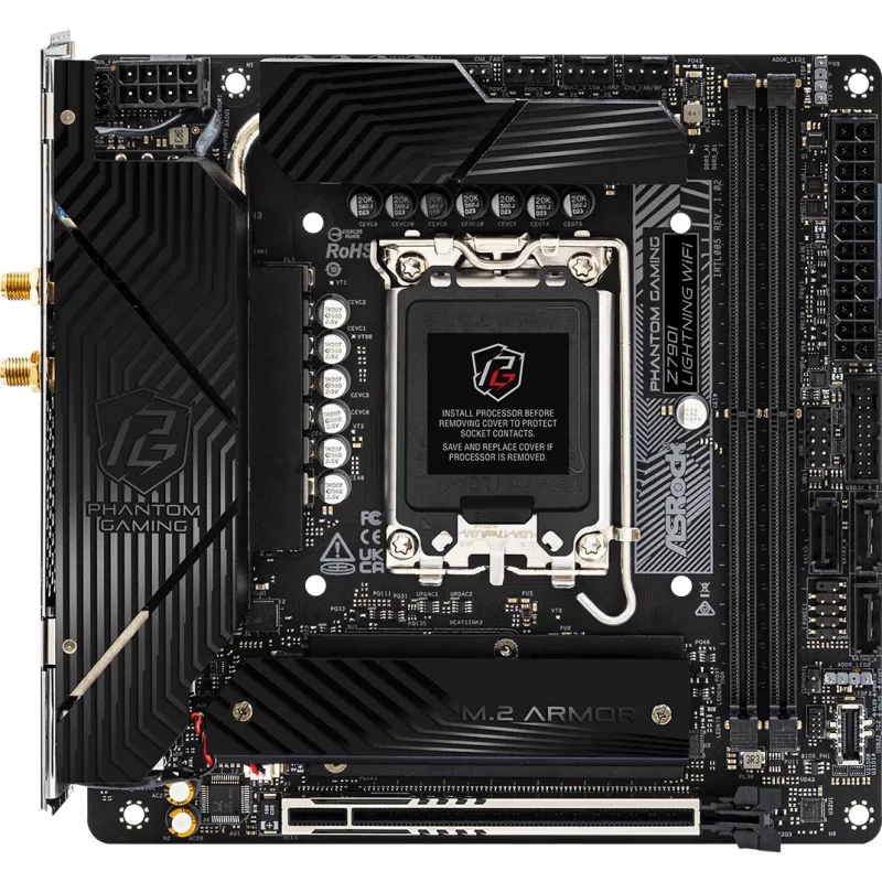 Emaplaat ASRock Z790I LIGHTNING WIFI — Intel Z790, LGA 1700, Mini-ITX, DDR5 kuni 8600 MHz, 2x DIMM, Wi‑Fi 6E, 2.5Gb LAN, 2x M.2