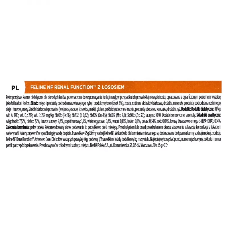 Märg kassitoit Purina Nestlé NF Renal Function Feline lõhe 10 x 85 g veterinaardieet