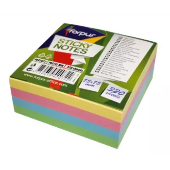 Sticky Notes Forpus, 75x75mm, 4 pastellvärvi segu, kuubik (1x320)