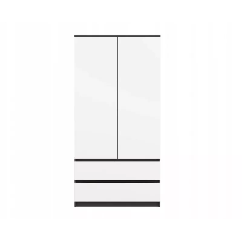 Rõivakapp top e shop MALWA SS-90, 90×180×50 cm, antratsiitkarkass, valged hingedega uksed, 2 sahtlit, laminaat 16 mm