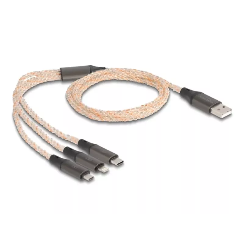 DeLOCK USB-kaabel 1,2 m USB 2.0 USB A USB C/Micro-USB B/Lightning läbipaistev
