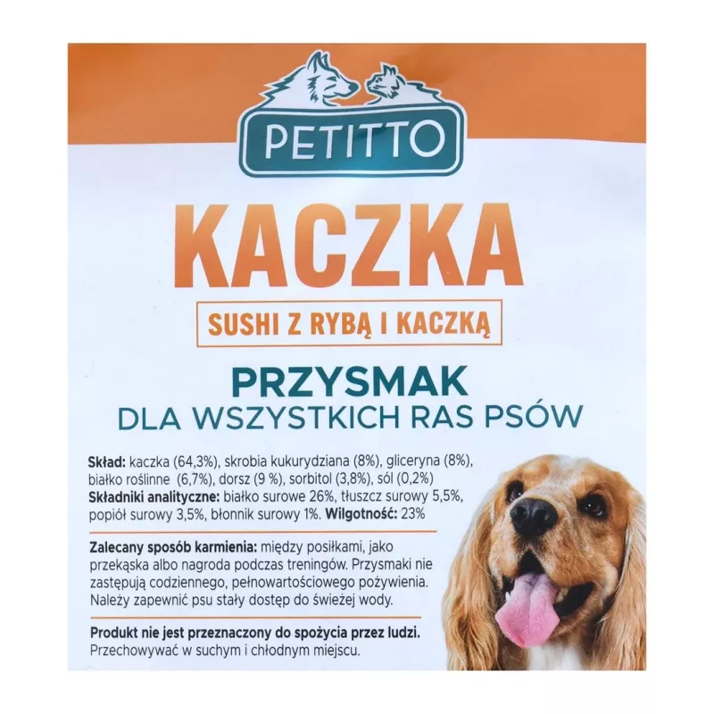 Koerte maiused PETITTO Sushi kala ja pardiga 500 g — pehmed hüpoallergeensed treeningmaiused, valk 26%, niiskus 23%