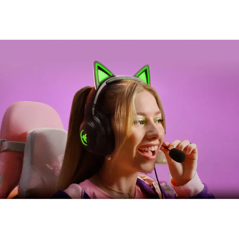 Kraken Kitty V2 - Must, mängupeakomplekt, kassikõrvad, voogreaktiivne valgustus, HyperClear kardioidmikrofon, 40 mm TriForce draiverid, kõrvaklappidesse ehitatud mikrofon, Razer Chroma RGB (kõrvad ja kõrvaklapid), ruumiline heli: saadaval ainult Windows 1