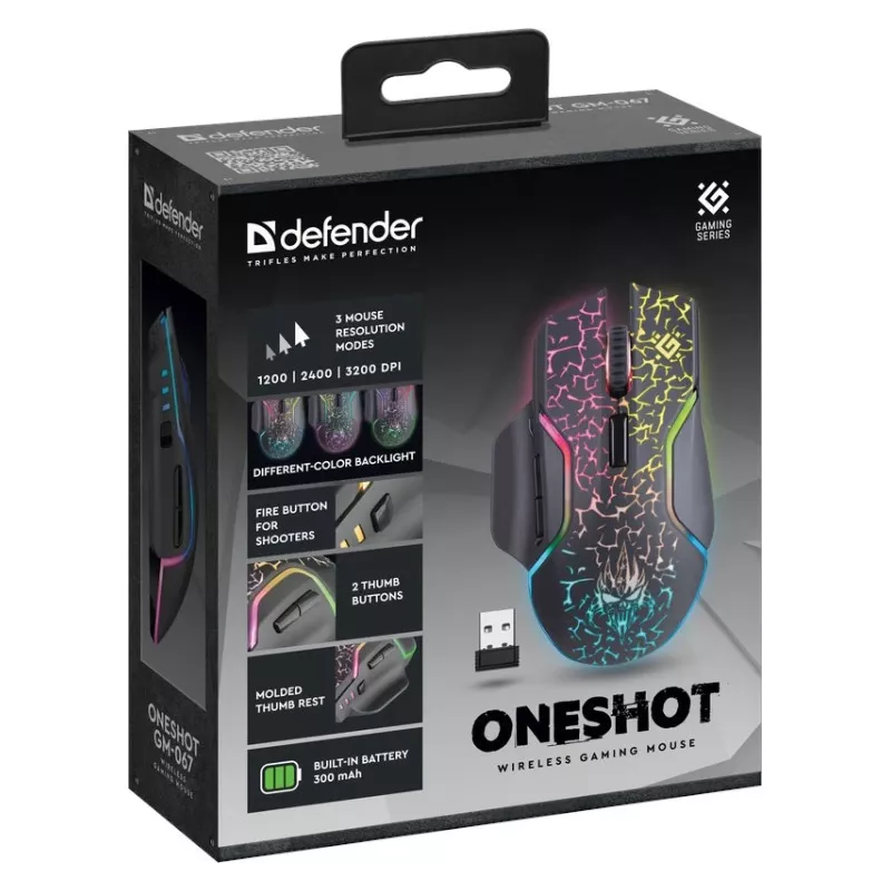 Defender Oneshot GM-067 Mängurihiir Paremakäeline RF Juhtmevaba + USB tüüp