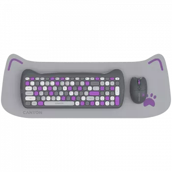 Traadita klaviatuuri ja hiire komplekt CANYON HSET-W6 Kitty Edition – violetne