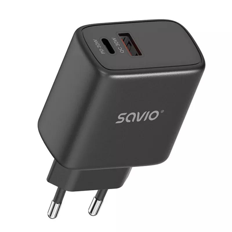 Välistingimustesse mõeldud laadija SAVIO LA-06/B USB USB-C 30W Power Delivery 1x USB-C Must, 5–20V, 3A/9V, 3A/5V, 3A/12V, 2,1A