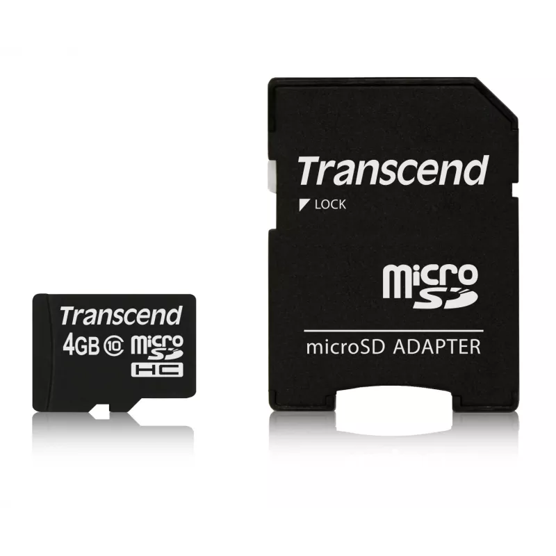Transcend 4 GB MicroSDHC klass 10 välkmälu koos adapteriga