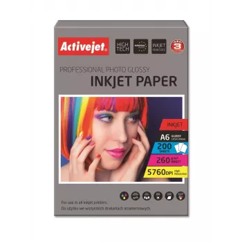 Activejet AP6-260GR200 läikpaber fotode jaoks; ideaalne fotode, värvikate mälestuste trükkimiseks, 10x15; (A6; 200 tk.)