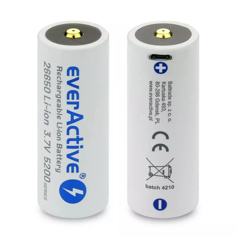 Laetav aku everActive EV26650-52M 3,7V 5200mAh Micro USB laadimisega