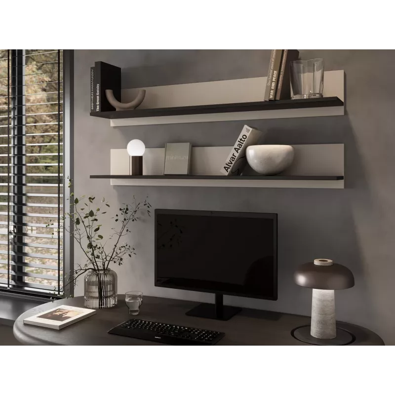Rippuv riiulikomplekt Cama Meble SOHO 125×20×20 cm, puitlaastplaat, kašmiir/must, 2 tk