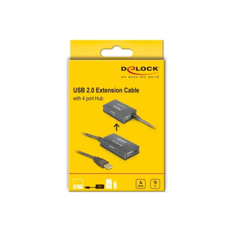 DeLock USB2.0 pikenduskaabel 10 m aktiivne 4 pordiga jaoturiga - jaotur - 4 x USB2.0 (82748)