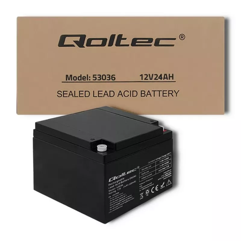 Qoltec 53036 AGM-aku | 12V | 24Ah | max 360A