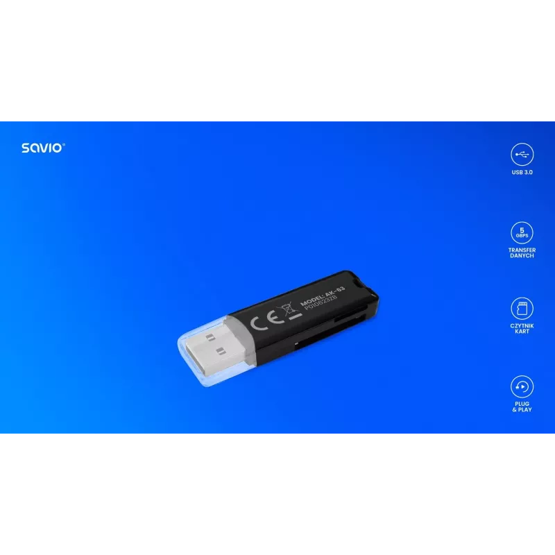 SD-kaardilugeja, USB 2.0, 480 Mbps, AK-63 Savio SAVAK-63