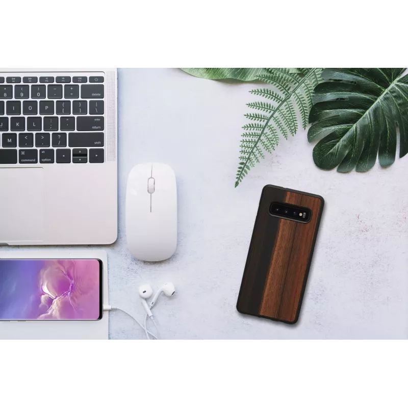 Nutitelefoni ümbris man and wood Samsung Galaxy S10 jaoks — eebenmust, kaitsev puidust tagakülg ja raam