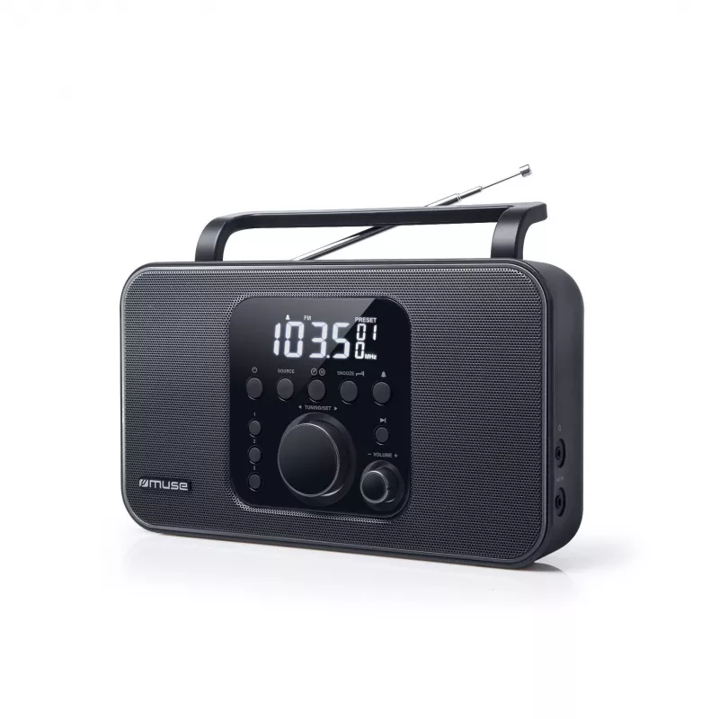 Kaasaskantav raadio Muse M-091 R — FM/AM, LCD-ekraan, toide vahelduvvoolust või AA/D patareidest, pöörlev helitugevus, 1,1 kg, must