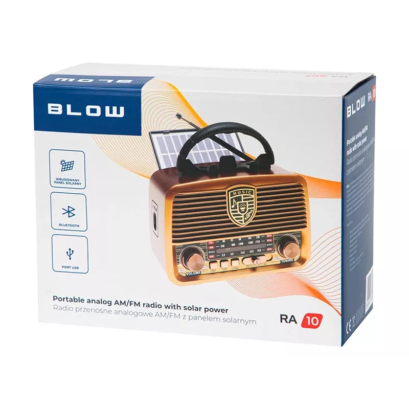 Analog raadio BLOW RA10 AM/FM päikeseenergial 77-540 — AM/FM vastuvõtja päikesepaneeli ja akuvarundusega