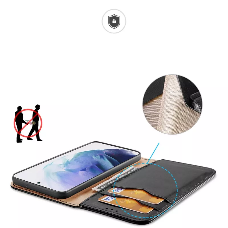 Dux Ducis Hivo klapiga nahast rahakott-tüüpi ümbris Samsung Galaxy S22+ (S22 Plus) jaoks, must
