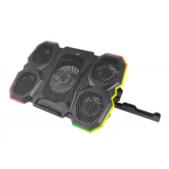 Sülearvuti jahutusalus ESPERANZA EGC107 — 3 ventilaatorit 1200–2600 p/min, 390×255×38 mm, USB PD, RGB, 5 kõrgusasendit, must